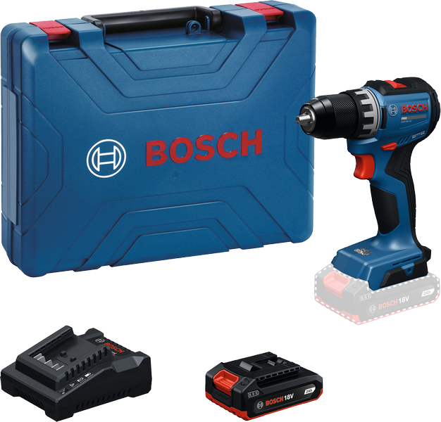 Bộ máy khoan không dây Bosch GSR 18V-52 kèm hộp đựng.