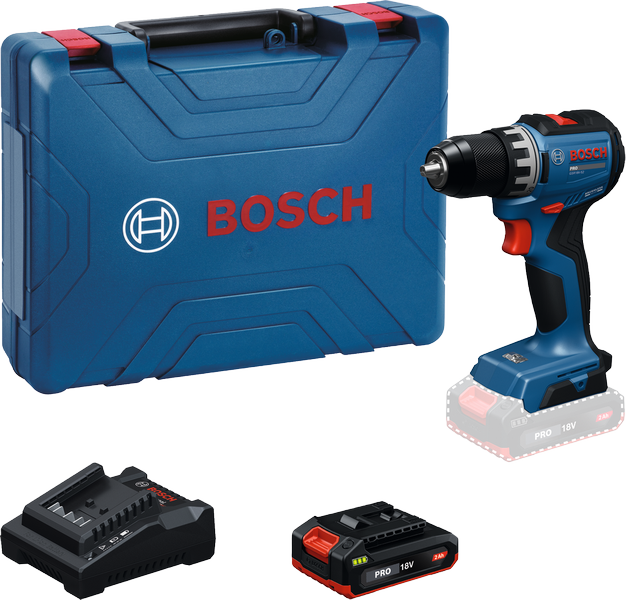 Bộ máy khoan không dây Bosch GSR 18V-52 kèm pin và bộ sạc.