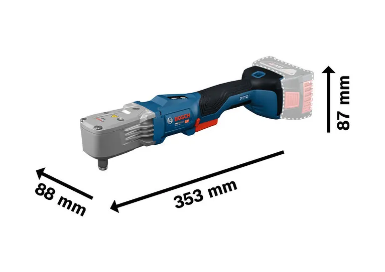Kích thước của máy siết bu lông không dây Bosch GRS18V-330 được hiển thị trong hình.