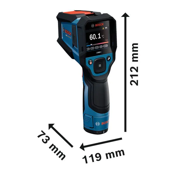 Máy dò nhiệt Bosch GIS 800, kích thước hiển thị.