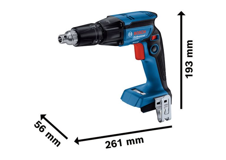 Máy vặn vít thạch cao không dây Bosch GTB 185-LI với kích thước cụ thể.