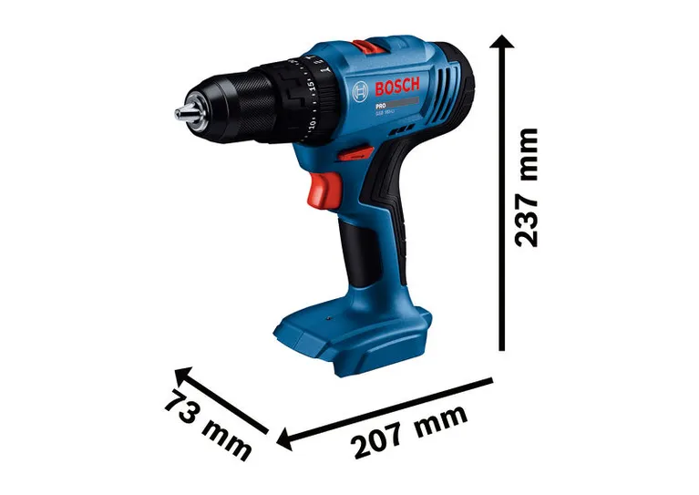 Máy khoan pin Bosch GSB 183-LI có kích thước như hình minh họa.