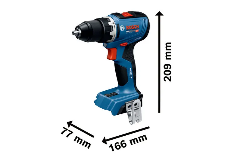 Máy khoan không dây Bosch GSR 18V-65 (chỉ thân máy) kèm kích thước.