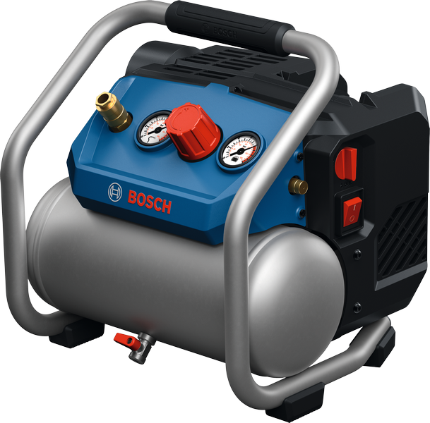 Máy nén khí Bosch GKO18V-51 với đồng hồ đo điều khiển.