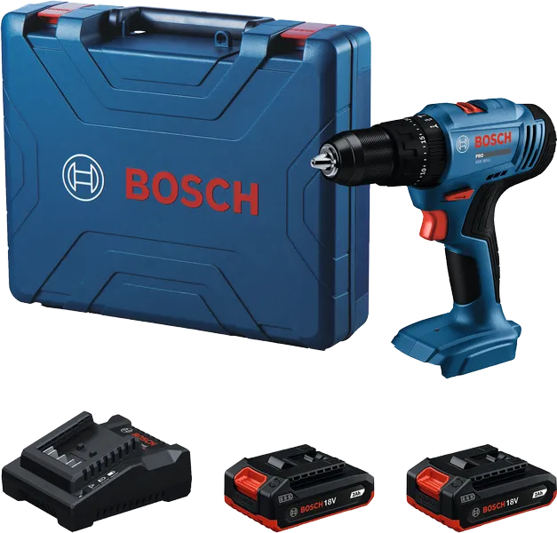 Bộ máy khoan không dây Bosch GSB 18V-45 kèm pin và bộ sạc.