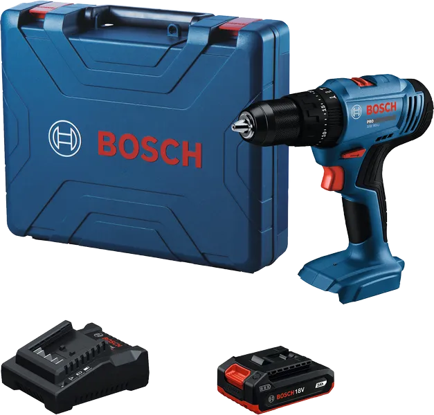 Bộ máy khoan không dây Bosch GSB 18V-50 kèm pin và bộ sạc.