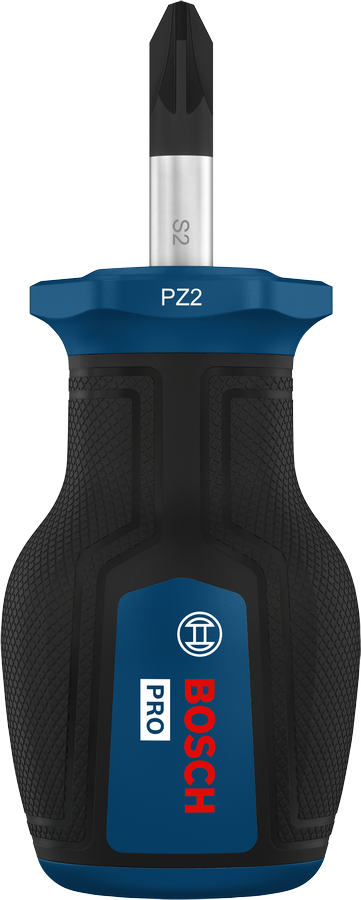 Tua vít đầu ngắn Bosch PRO PZ2 x 25 mm có tay cầm tiện dụng.