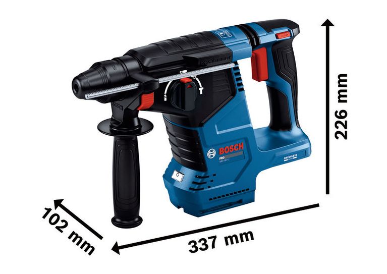 Máy khoan búa xoay Bosch GBH 187-LI với kích thước cụ thể.