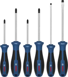 Bộ tua vít Bosch PH/PZ/SL, cán bằng crom vanadi.