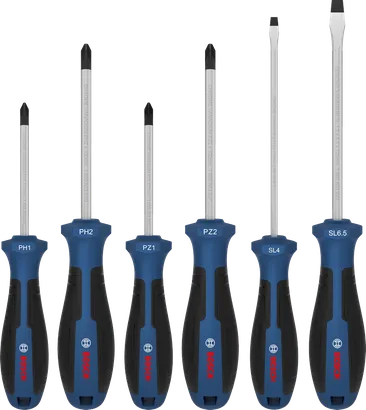 Bộ tua vít, PH/PZ/SL, 6 chi tiết