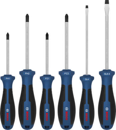 Bộ tua vít Bosch PH/PZ/SL, cán bằng crom vanadi.