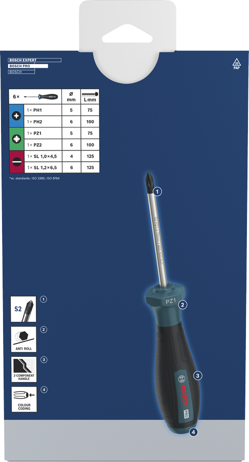 Bộ tua vít PRO PH/PZ/SL, 6 chi tiết