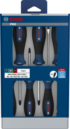 Bộ tua vít Bosch PRO PH/PZ/SL 6 chi tiết với cán S2.