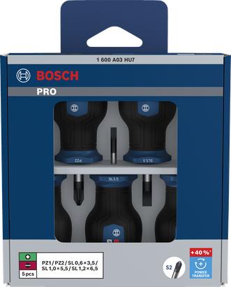 Bộ tua vít PRO Stubby PZ/SL, 5 chi tiết