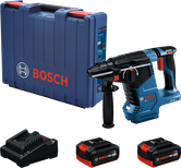 Bộ máy khoan búa xoay Bosch GBH 187-LI kèm pin và hộp đựng.