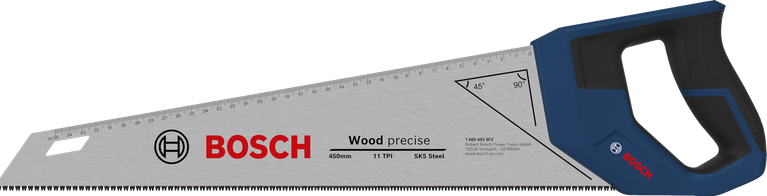 Cưa tay Bosch 450 mm, 11 răng/inch, dùng để cắt gỗ chính xác.
