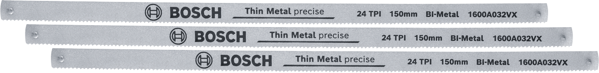 Lưỡi cưa Bosch 150 mm, hai lớp kim loại, 24 răng/inch, dùng cho kim loại mỏng.