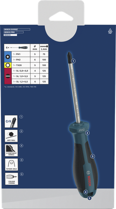 Bộ tua vít Bosch PH/TX/SL 6 chi tiết với cán bằng thép crom vanadi.