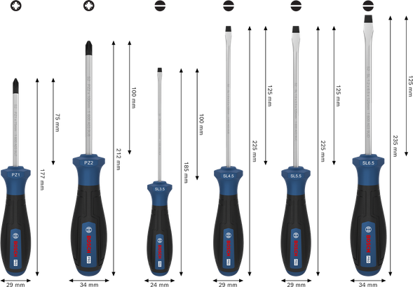 Bộ tua vít PRO PZ/SL, 6 chi tiết