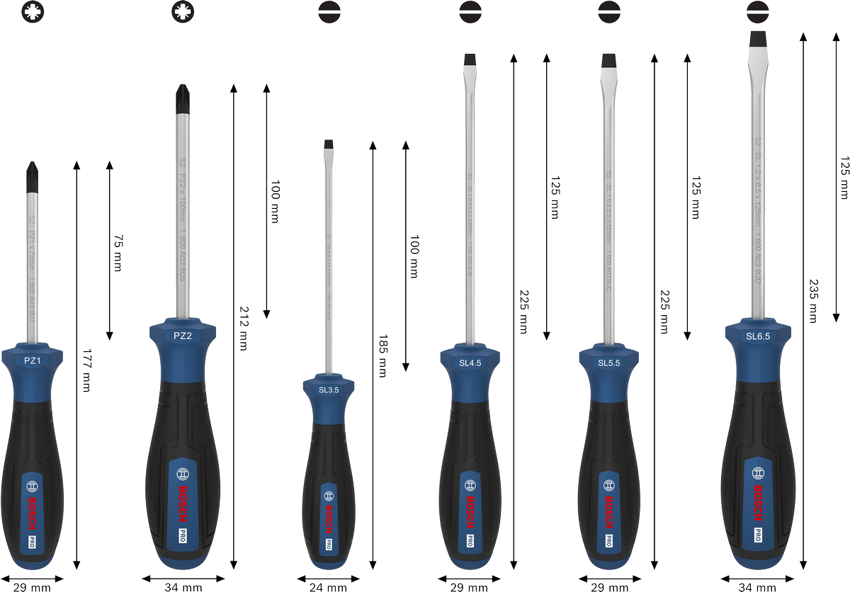 Bộ tua vít PRO PZ/SL, 6 chi tiết