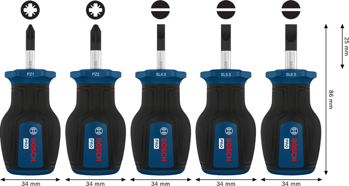 Bộ tua vít PRO Stubby PZ/SL, 5 chi tiết