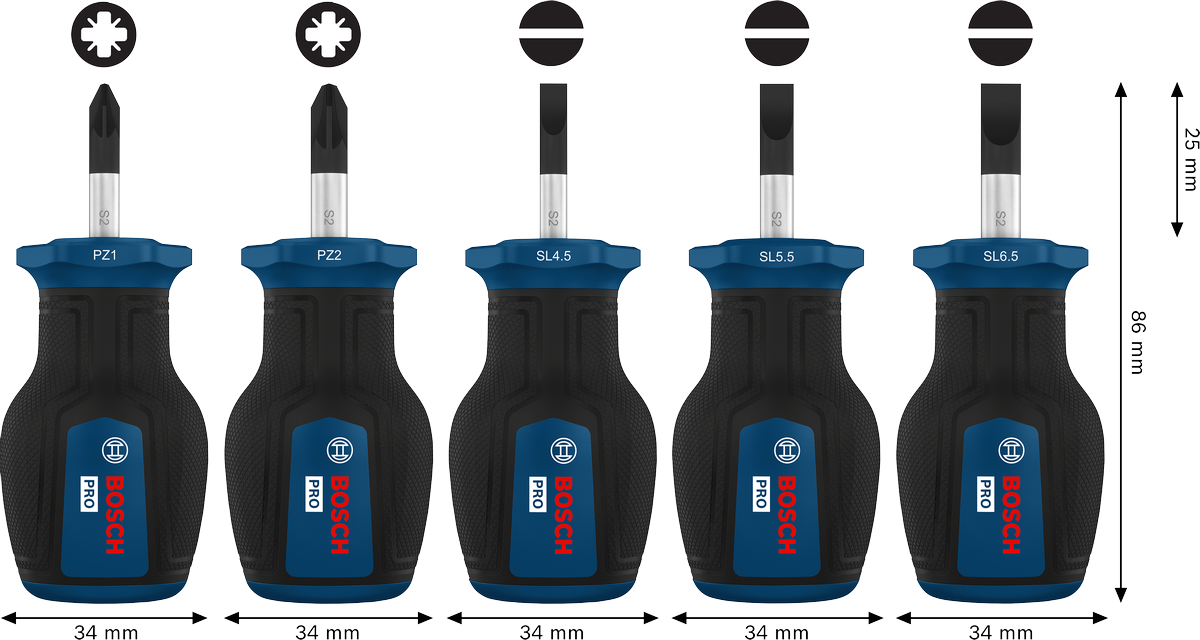 Bộ tua vít PRO Stubby PZ/SL, 5 chi tiết