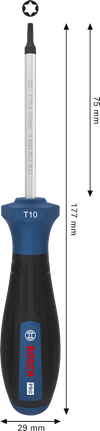 Bộ tua vít Bosch PRO TX10 x 75 mm với tay cầm tiện dụng.