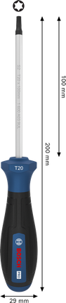 Bộ tua vít Bosch PRO TX20 x 100 mm với tay cầm tiện dụng.