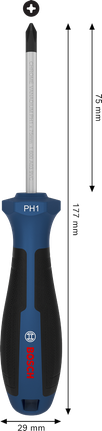 Tua vít Bosch PH1 x 75 mm với tay cầm tiện dụng.