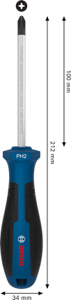 Tua vít Bosch PH2 x 100 mm với tay cầm tiện dụng.