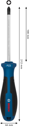 Tua vít Bosch PZ2 x 100 mm với tay cầm tiện dụng.