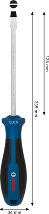 Tua vít Bosch SL 1.2 x 6.5 x 125 mm với tay cầm tiện dụng.