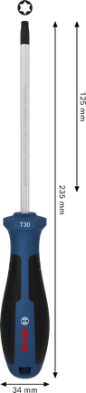 Tua vít Bosch TX30 x 125 mm với tay cầm tiện dụng.