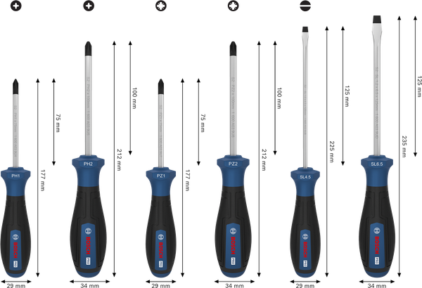 Bộ tua vít PRO PH/PZ/SL, 6 chi tiết