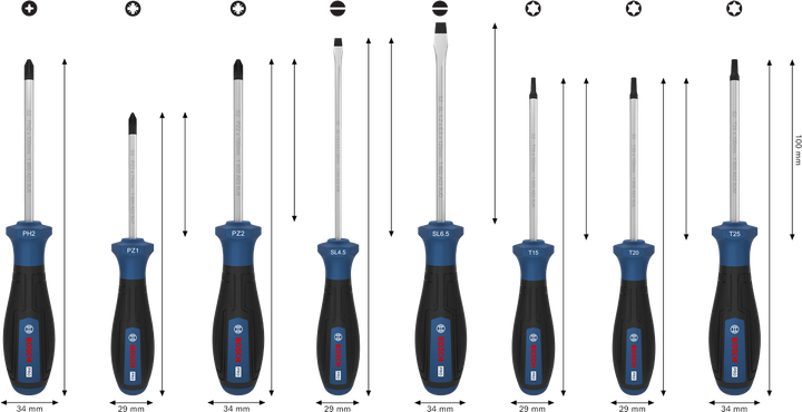 Bộ tua vít PRO PH/PZ/SL/TX, 6 chi tiết