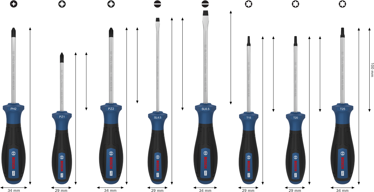 Bộ tua vít PRO PH/PZ/SL/TX, 6 chi tiết