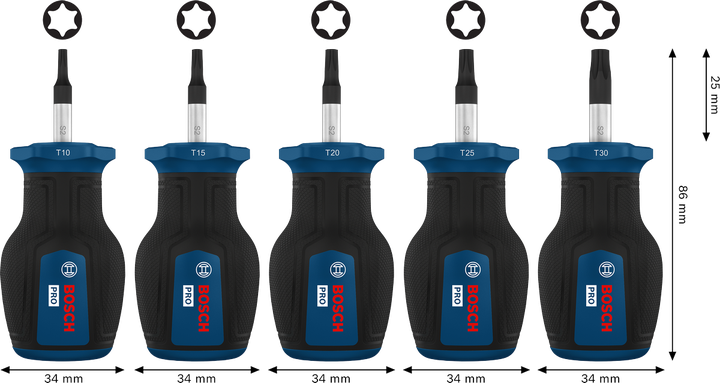 Bộ tua vít PRO Stubby Torx, 5 chi tiết