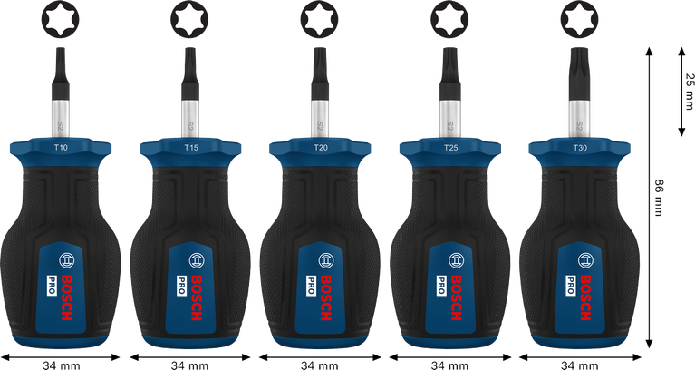 Bộ tua vít ngắn Bosch PRO TX 5 chi tiết, cán S2.