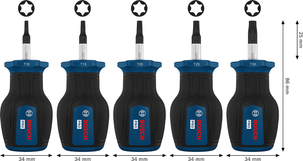 Bộ tua vít PRO Stubby Torx, 5 chi tiết