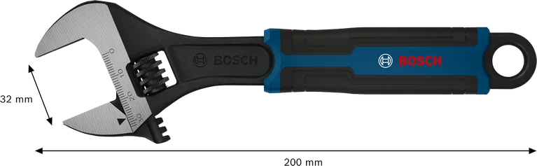 Cờ lê điều chỉnh Bosch 200 mm với độ mở hàm 32 mm.