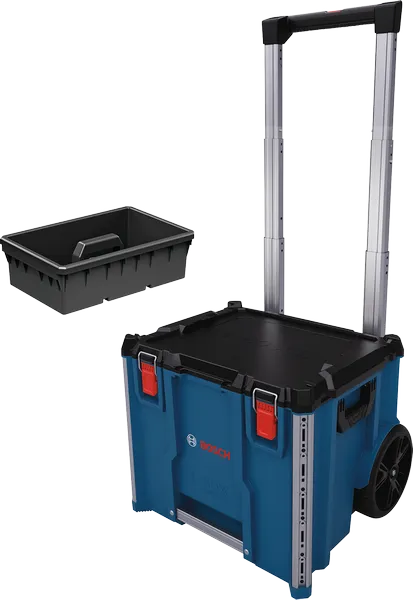 Hộp đựng dụng cụ Bosch L-BOXX Contractor có bánh xe và khay.