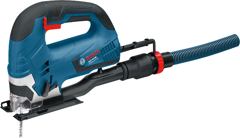 Máy cưa lọng Bosch GST 90 BE có gắn phụ kiện hút bụi.