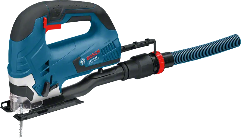 Máy cưa lọng Bosch GST 90 BE có gắn phụ kiện hút bụi.